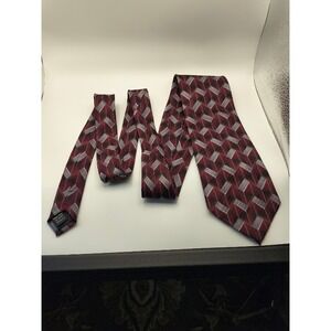 Carlo Palazzi Silk Necktie Burgundy Gray Geometric‎ Design Mens Tie